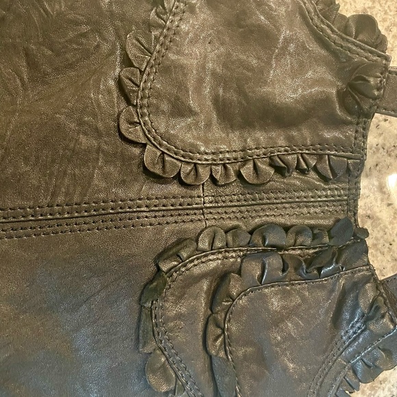 Vintage Y2K Lucky Bag Rockin Ruffle Black Lamb Leather Shoulder Tote Floral Line - Picture 9 of 13
